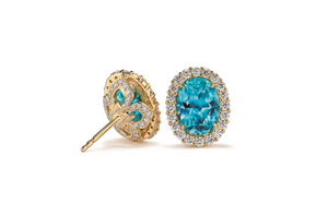 5.95ct Neon Paraiba Turmalin Ohrringe mit D Flawless Diamanten, eingefasst in 18 Karat Gelbgold