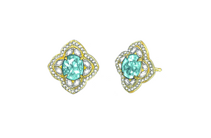 3.20ct Neon Paraiba Turmalin Ohrringe mit D Flawless Diamanten, eingefasst in 18 Karat Gelbgold