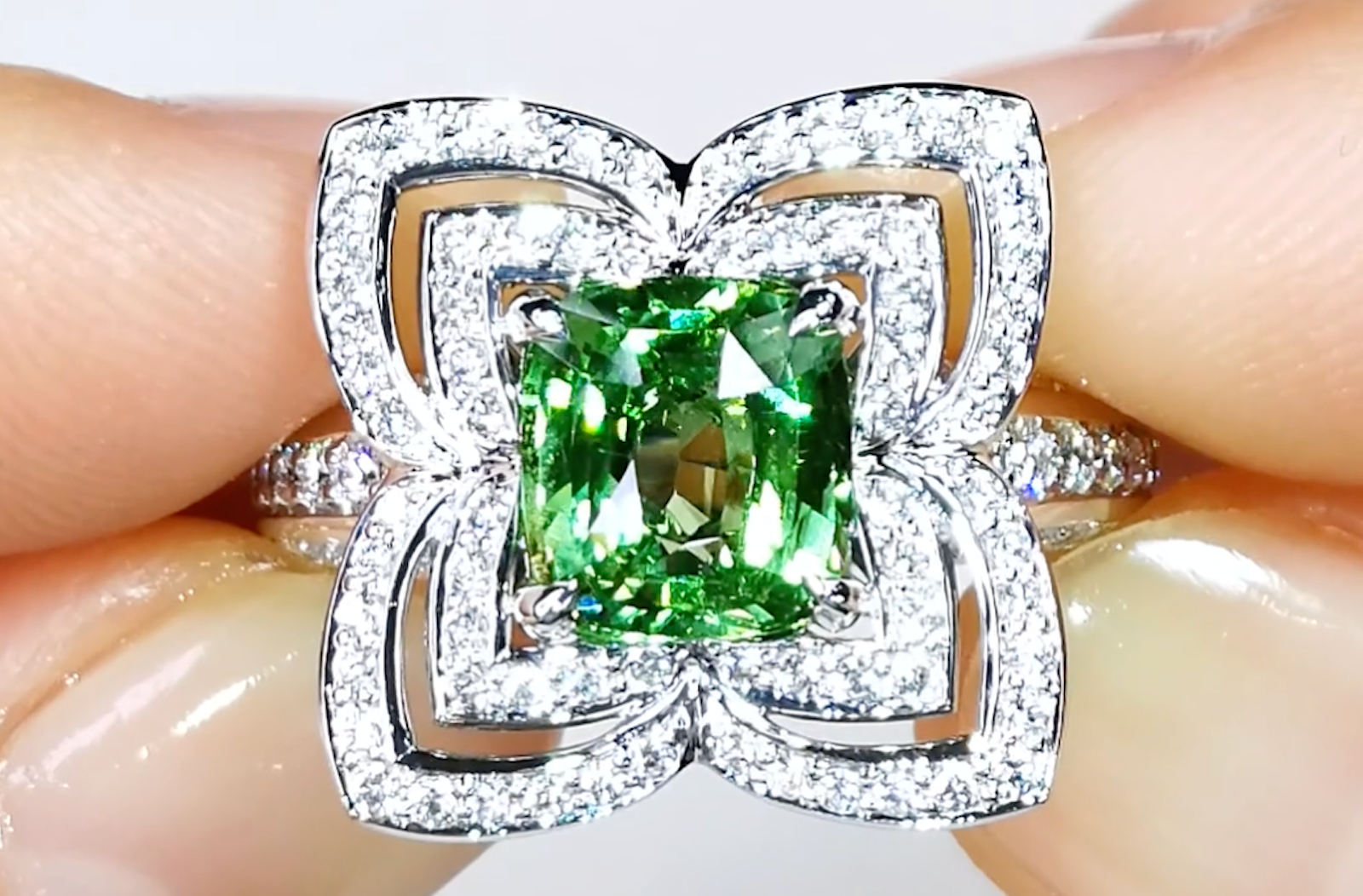 3.04ct Tsavorit Ring mit D Flawless Diamanten, eingefasst in 18 Karat Weissgold