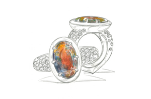 3.08ct Schwarzer Lightning Ridge Opal Ring mit D Flawless Diamanten, eingefasst in 18 Karat Gelbgold