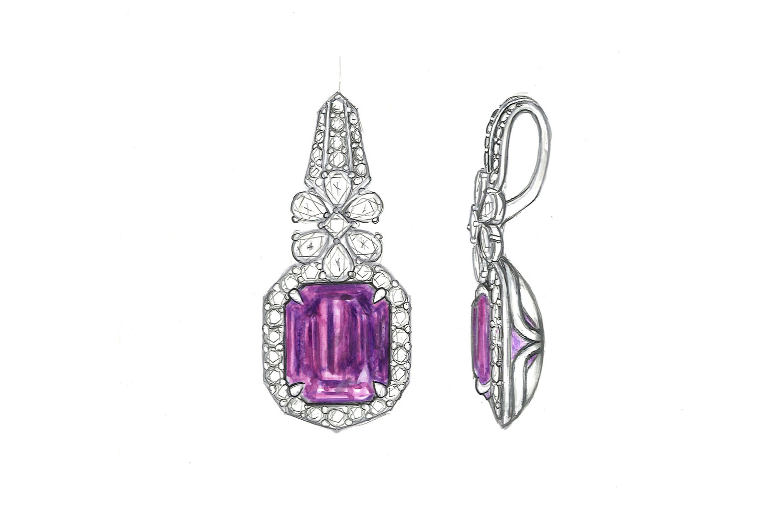 35.23ct Patroke Kunzit Halskette mit D Flawless Diamanten, eingefasst in 18 Karat Weissgold