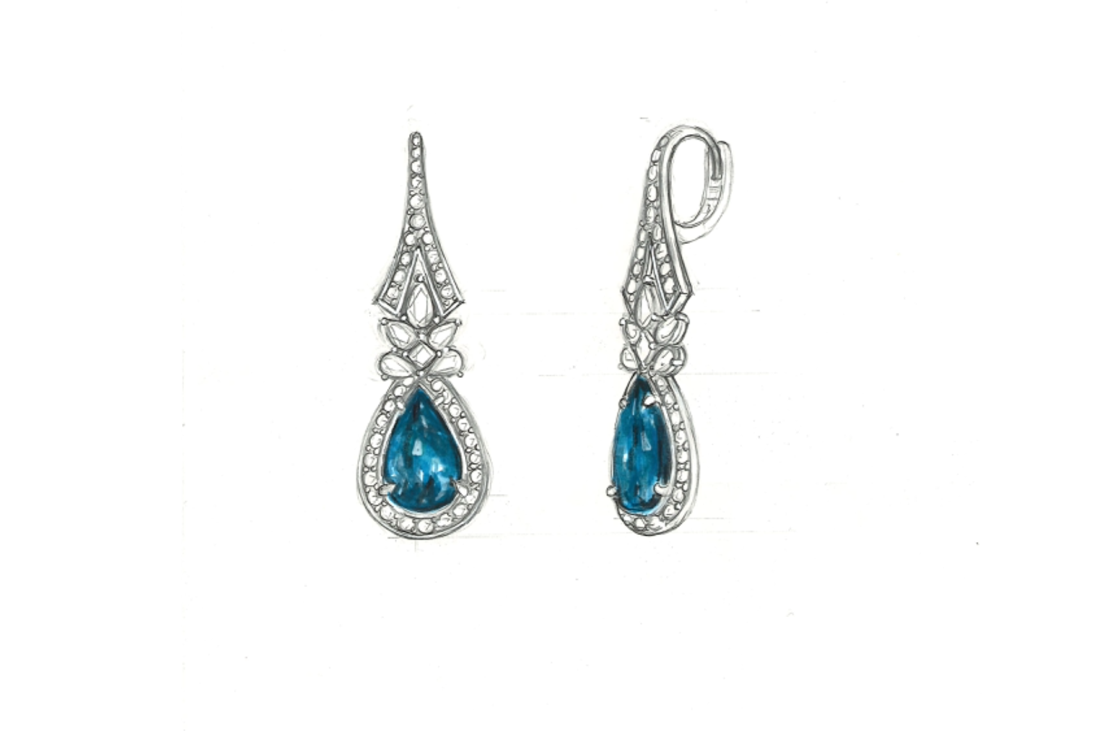 20.68ct blauer Zirkon Ohrringe mit D Flawless Diamanten, eingefasst in 18 Karat Gelbgold