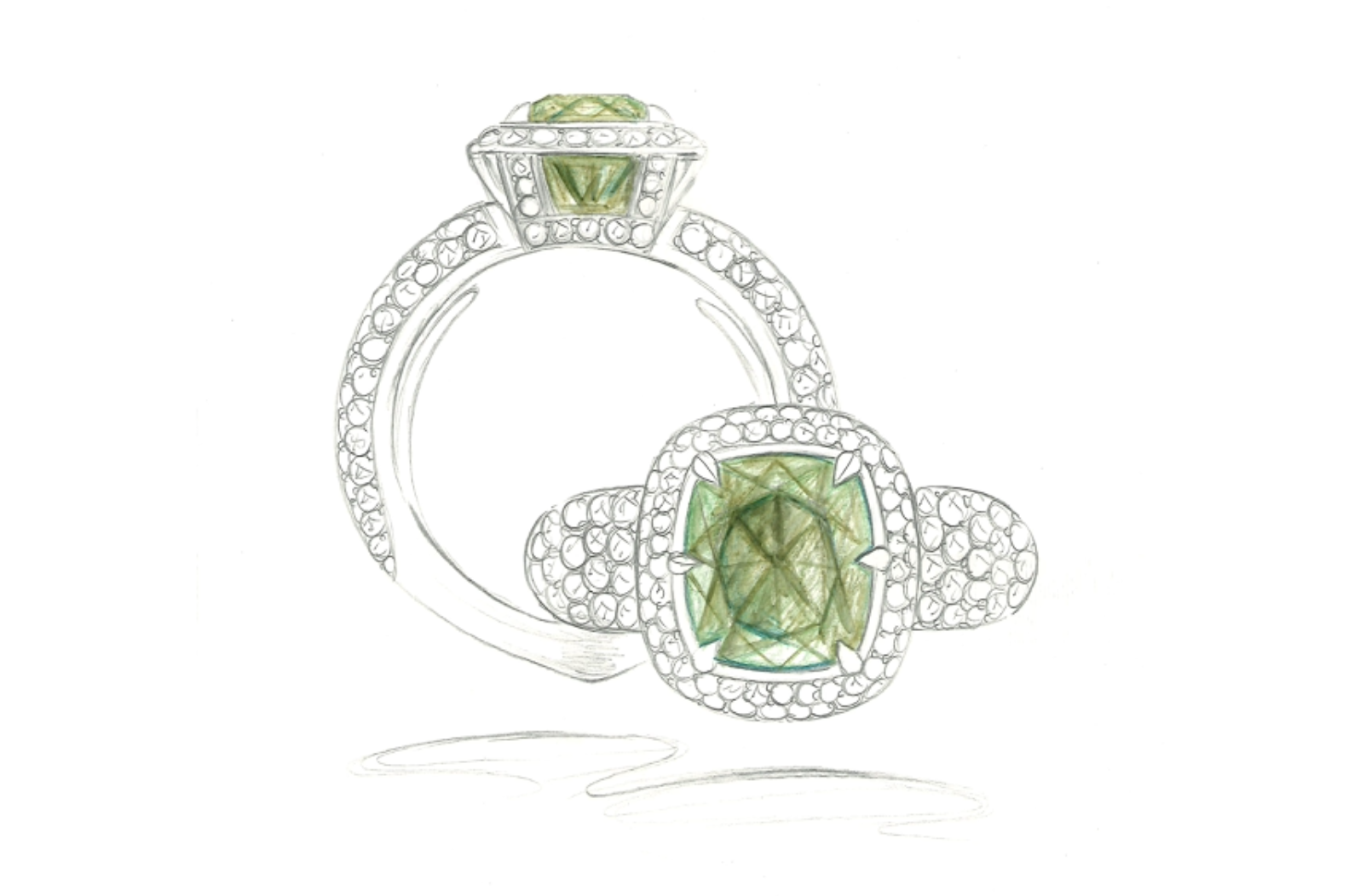 4.00ct Neon Chrom Sphalerit Ring mit D Flawless Diamanten, eingefasst in 18 Karat Gelbgold
