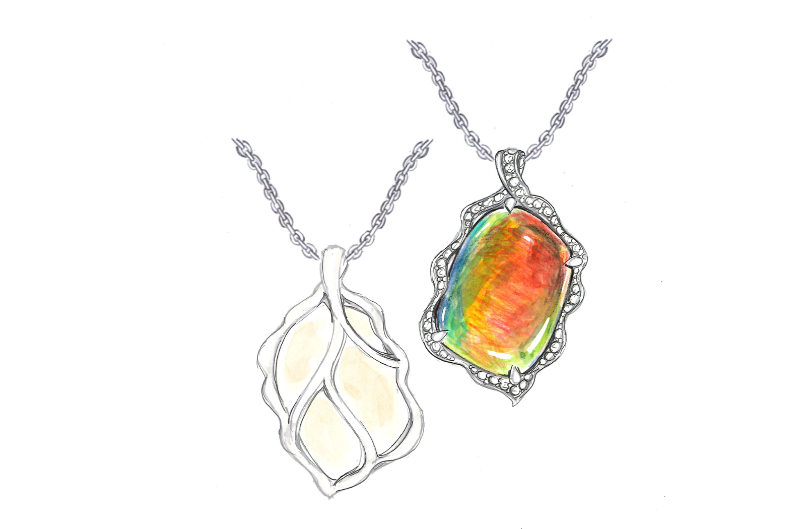 57.46ct Kanadischer Natur Ammolit Halskette mit D Flawless Diamanten, eingefasst in 18 Karat Gelbgold