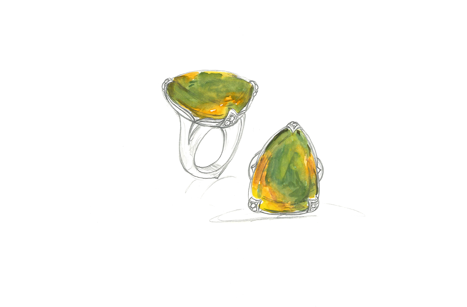 38.17ct Kanadischer Natur Ammolit Ring mit D Flawless Diamanten, eingefasst in 18 Karat Gelbgold