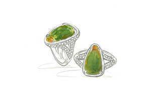 37.43ct Kanadischer Natur Ammolit Ring mit D Flawless Diamanten, eingefasst in 18 Karat Gelbgold