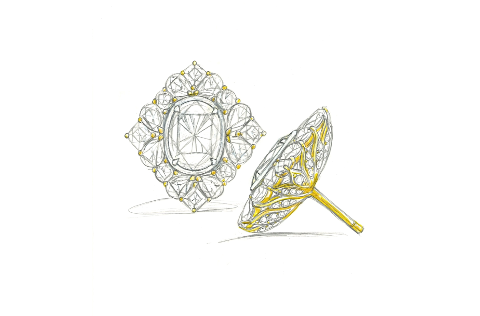 2.17ct D Flawless Golkonda Diamant Ohrringe mit D Flawless Diamanten, eingefasst in 18 Karat Gelbgold