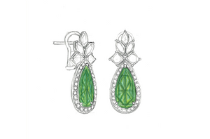 6.51ct Intensiv grüner kolumbianischer Muzo Smaragd Ohrringe mit D Flawless Diamanten, eingefasst in 18 Karat Gelbgold