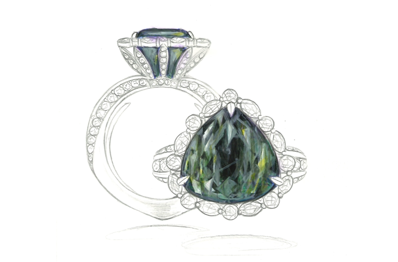 6.11ct Nicht erhitzter australischer Saphir Ring mit D Flawless Diamanten, eingefasst in 18 Karat Gelbgold