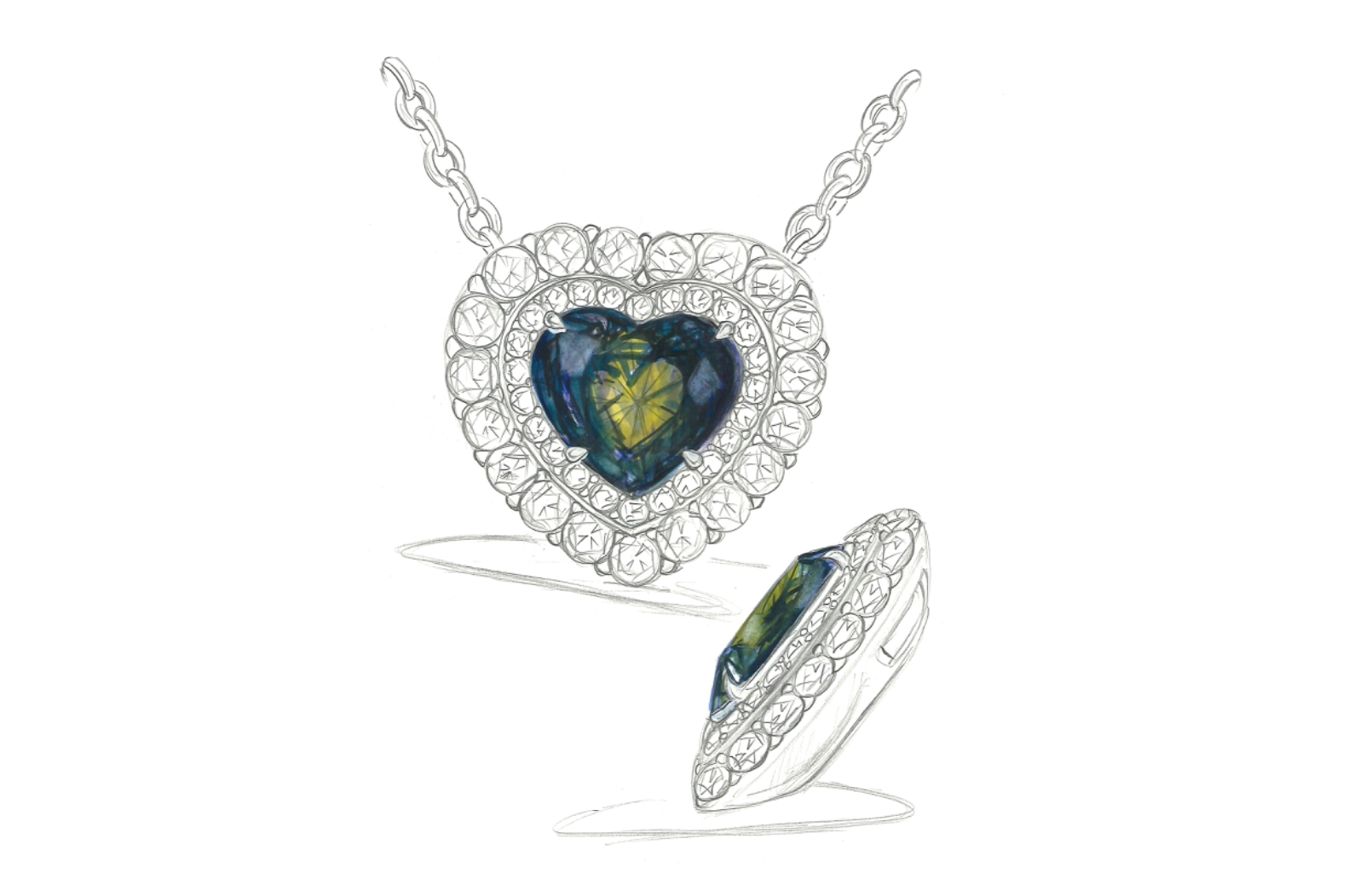 2.76ct Nicht erhitzter Boomerang Saphir Halskette mit D Flawless Diamanten, eingefasst in 18 Karat Gelbgold