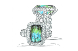 8.36ct Zweifarbiger afghanischer Neon Indikolit Ring mit D Flawless Diamanten, eingefasst in 18 Karat Gelbgold