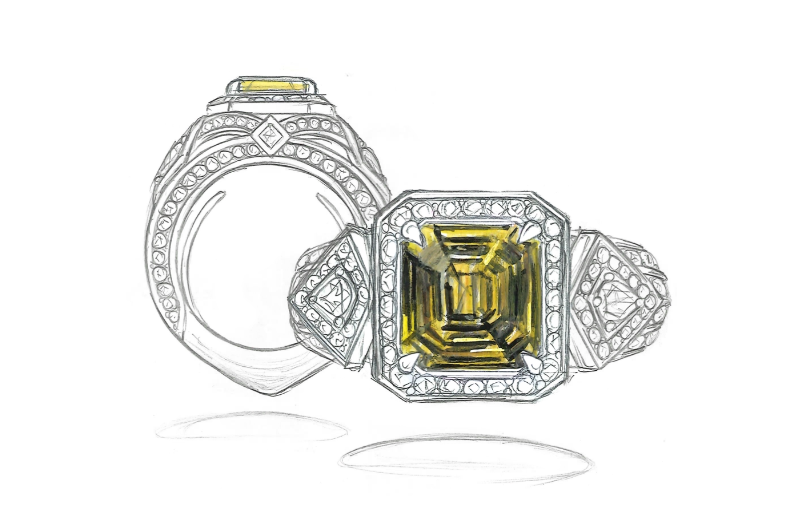 4.56ct Asscher Chrysoberyll Ring mit D Flawless Diamanten, eingefasst in 18 Karat Gelbgold