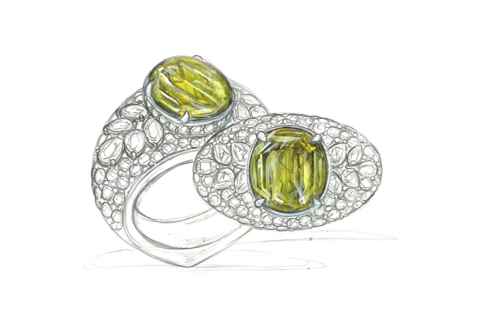 4.54ct Neon Chrysoberyll Ring mit D Flawless Diamanten, eingefasst in 18 Karat Gelbgold
