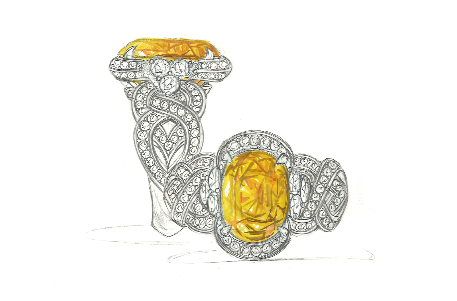 7.55ct Gelber Himalaya Zirkon Ring mit D Flawless Diamanten, eingefasst in 18 Karat Gelbgold