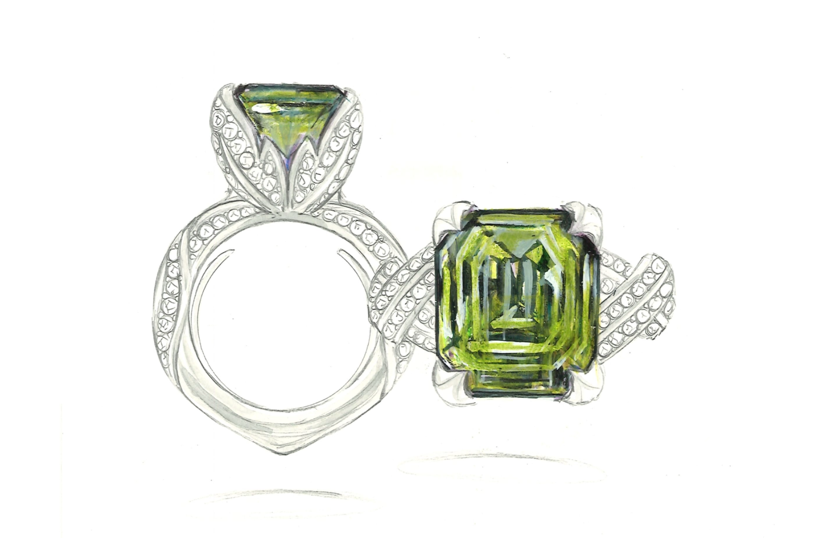 11.19ct grüner Ceylon Zirkon Ring mit D Flawless Diamanten, eingefasst in 18 Karat Gelbgold