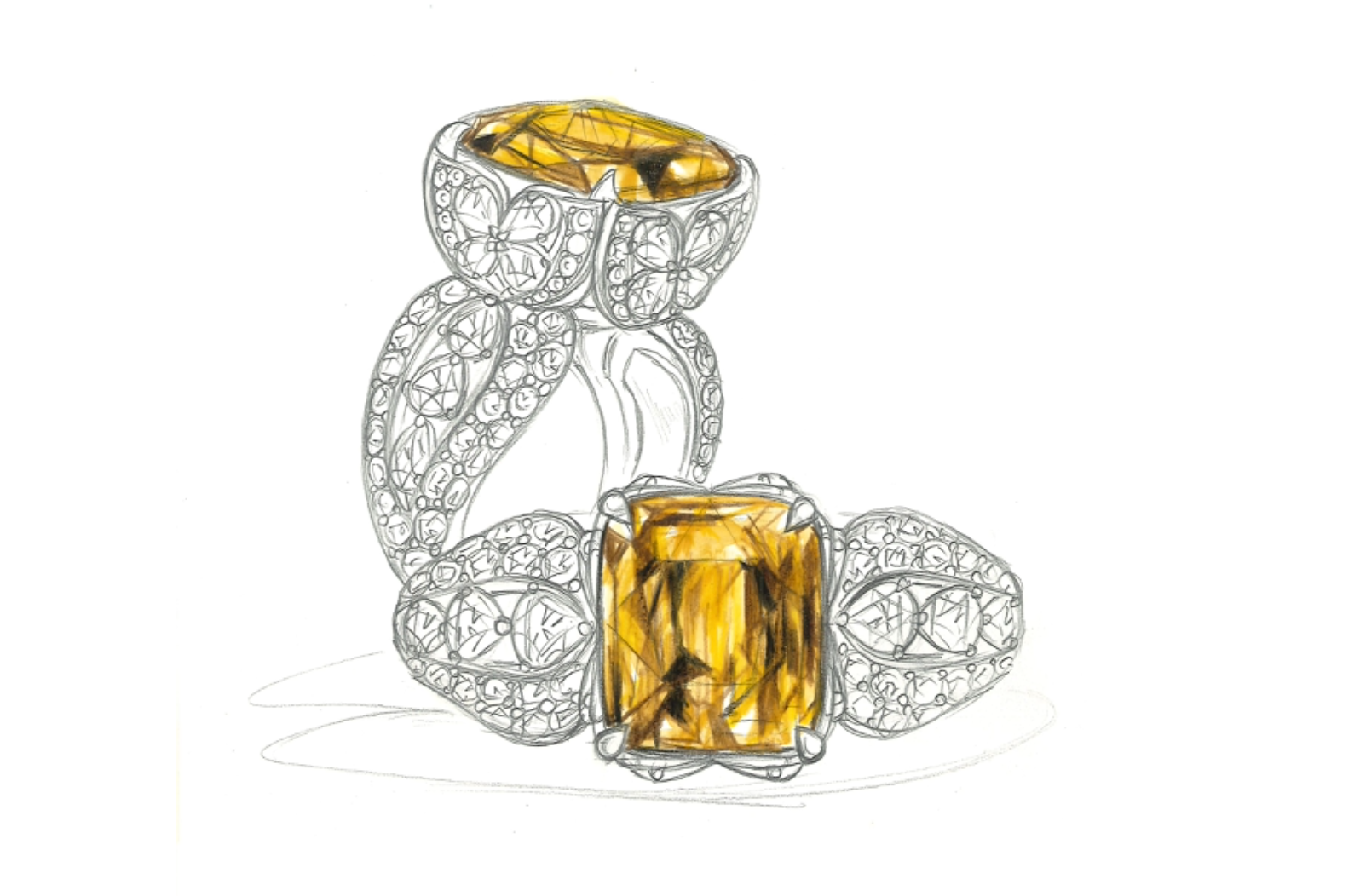10.32ct Imperial Zirkon Ring mit D Flawless Diamanten, eingefasst in 18 Karat Gelbgold