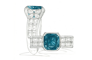 3.49ct Grüner Titan Spinell Ring mit D Flawless Diamanten, eingefasst in 18 Karat Weissgold