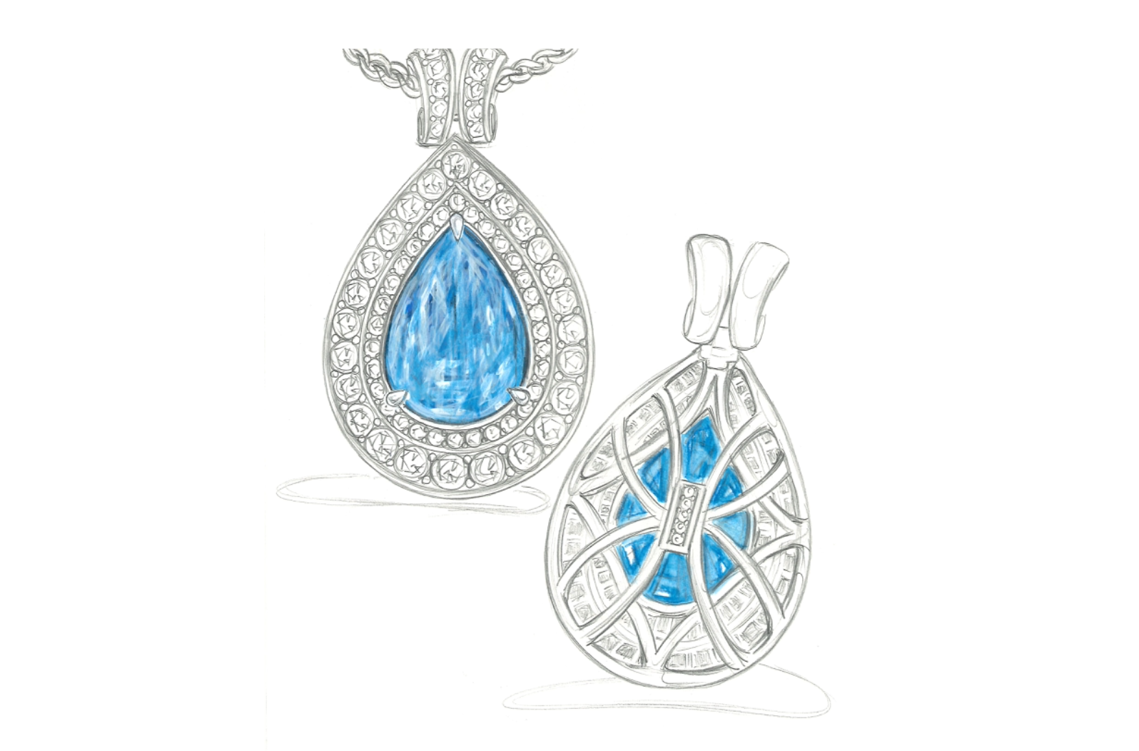 22.34ct Vivid blauer Zirkon Halskette mit D Flawless Diamanten, eingefasst in 18 Karat Gelbgold