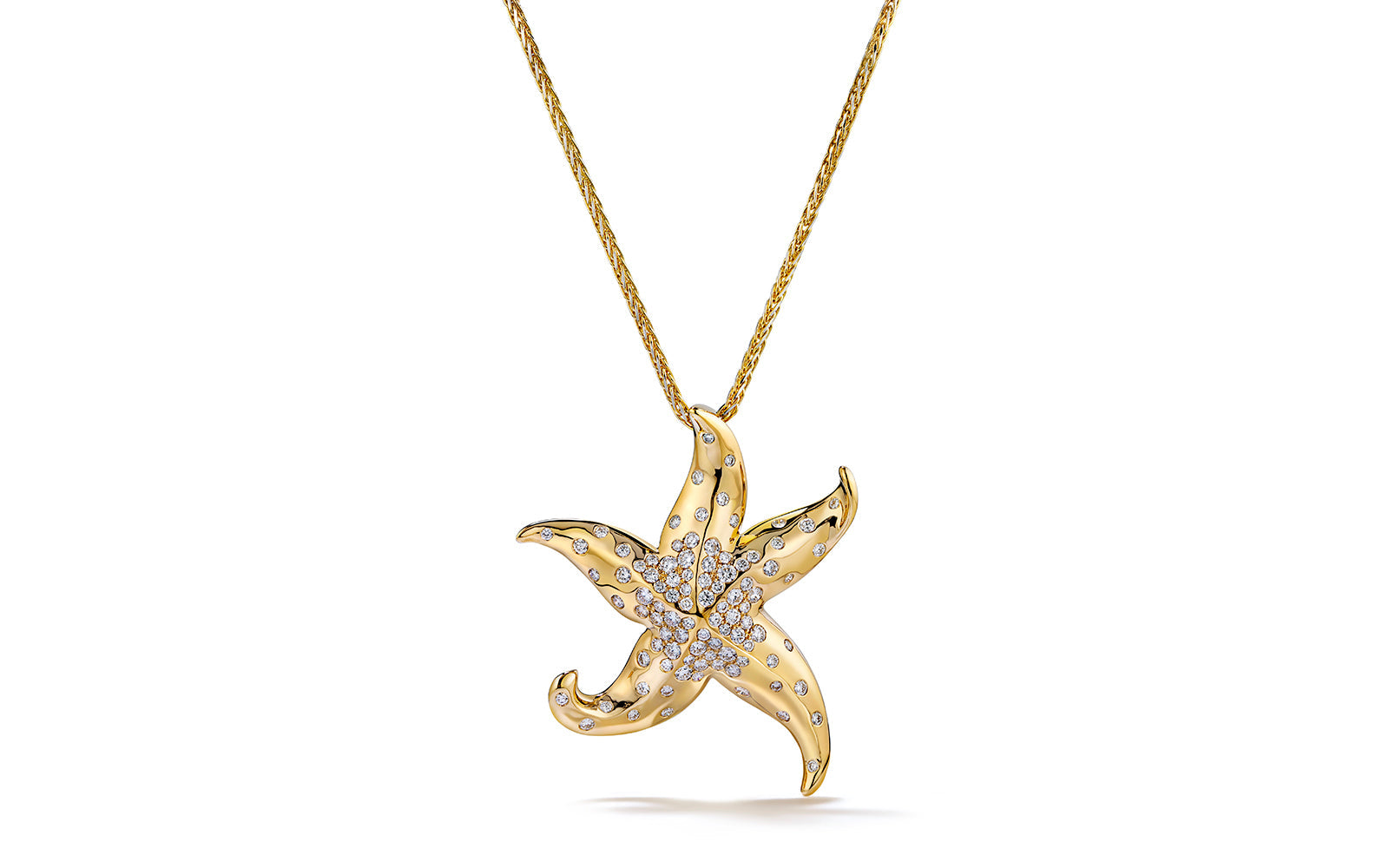 StarFish 1.20ct D Flawless Diamanten Halskette eingefasst in 18 Karat Gelbgold