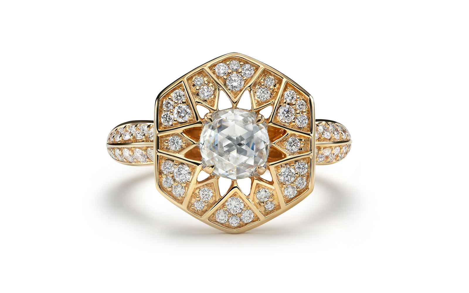 Kat Florence anitiker Diamant Ring mit D Flawless Diamanten, eingefasst in 18 Karat Gelbgold