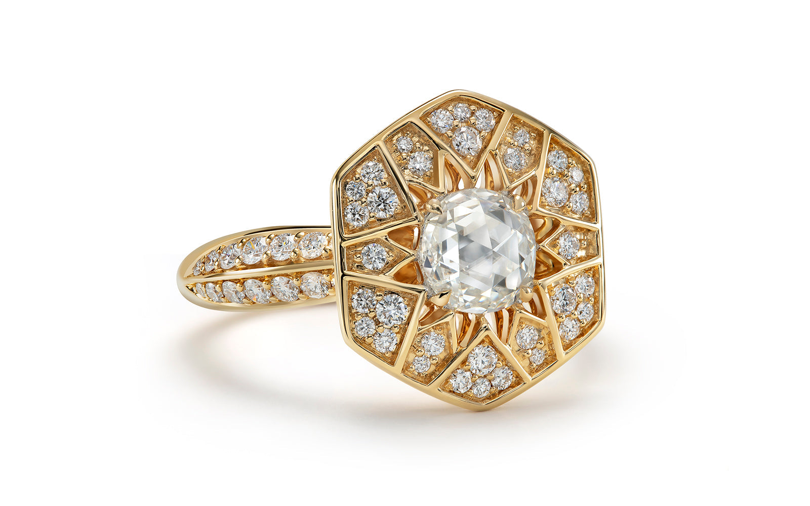 Kat Florence anitiker Diamant Ring mit D Flawless Diamanten, eingefasst in 18 Karat Gelbgold