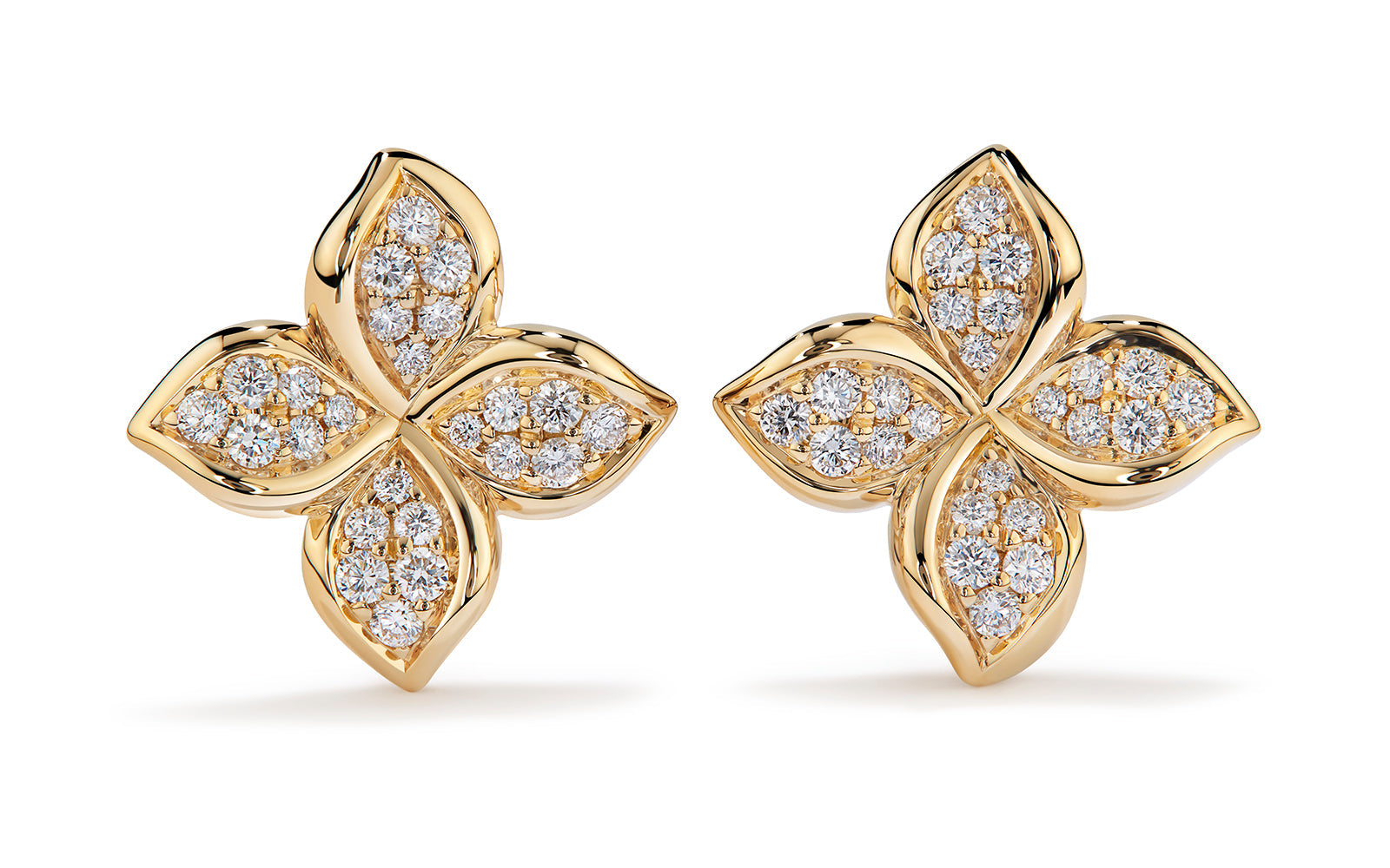 Petal 0.54ct D Flawless Diamanten Ohrringe eingefasst in 18 Karat Gelbgold