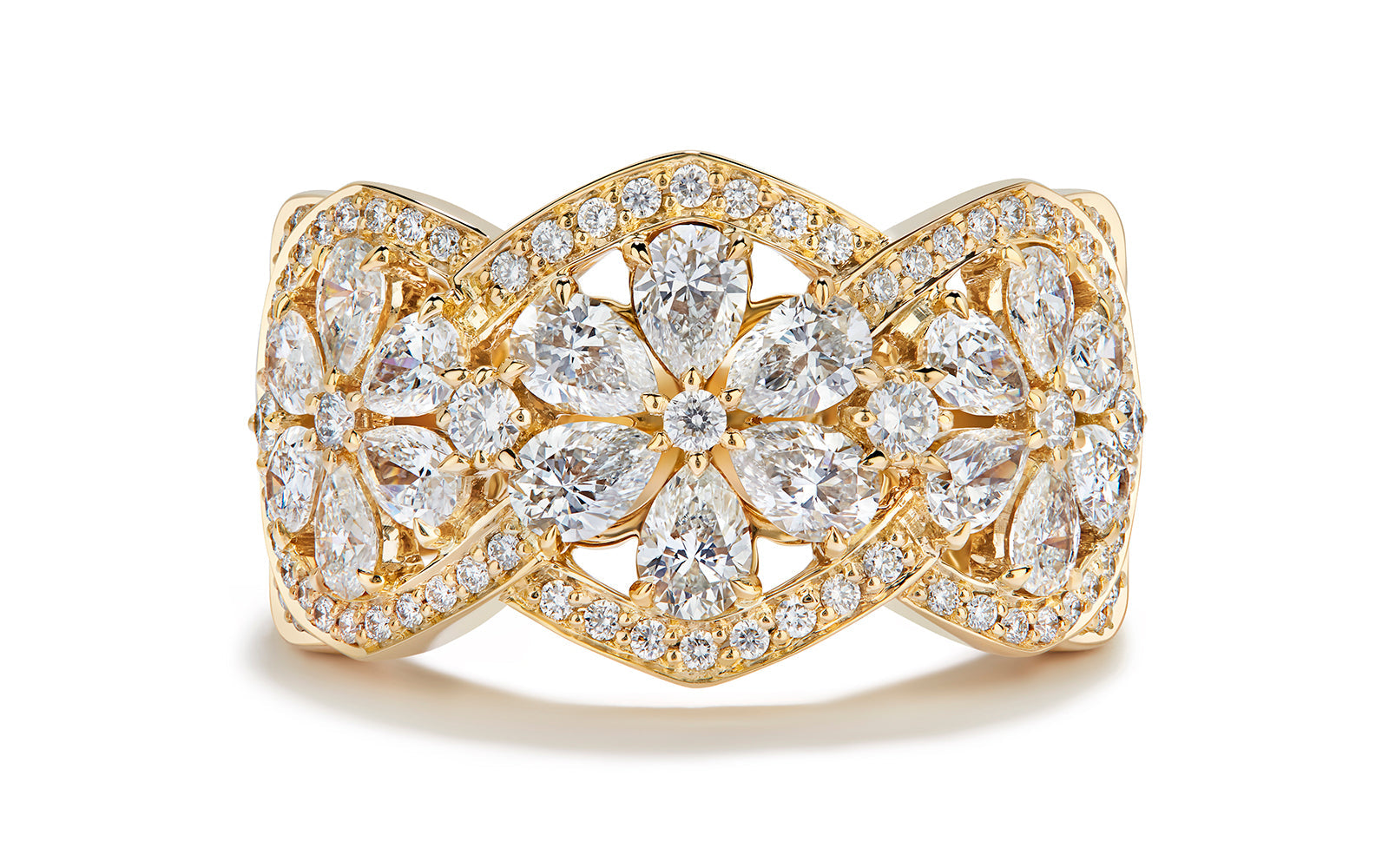 Deco Daisies 2.46ct D Flawless Diamanten Ring eingefasst in 18 Karat Gelbgold