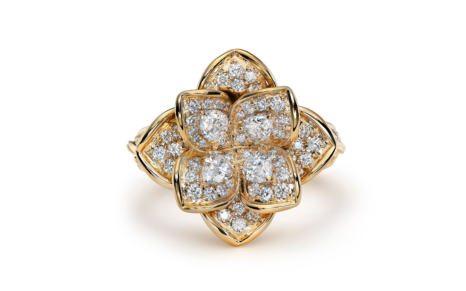 Lotus 1.65ct D Flawless Diamanten Ring eingefasst in 18 Karat Gelbgold